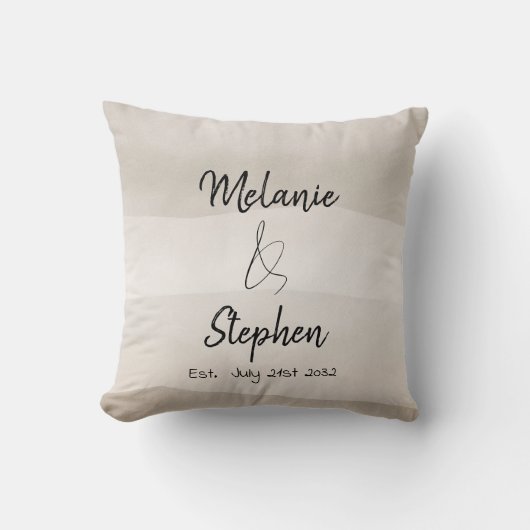 Elegante koppel namen script typografie neutraal kussen (Voorkant)