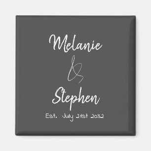 Elegante Koppelnamen Datum Script Typografie Grijs Magneet