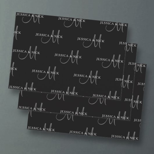 Elegante Koppelnamen & Monogram Inpakpapier Vel