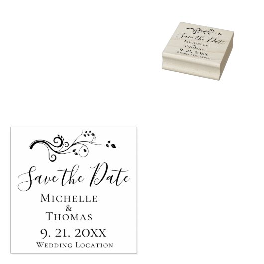 Elegante Koppels Bruiloft Foliage Save the Date Rubberstempel (Gestempeld)