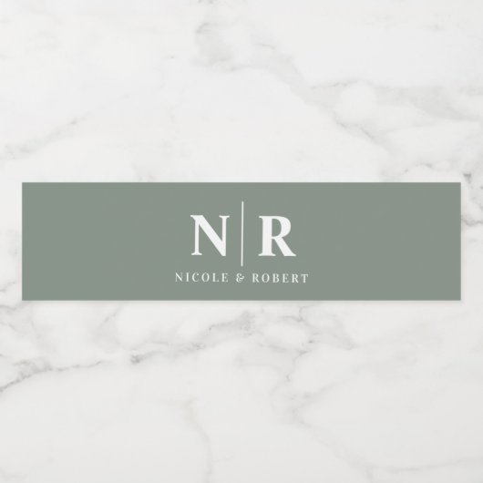 Elegante Koppels Bruiloft Monogram Gepersonaliseer Waterfles Etiket (Enkel label)