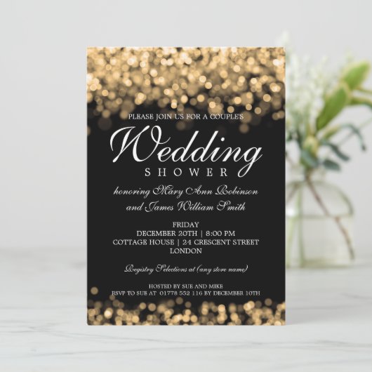 Elegante Koppels Douche Gouden Lichten Kaart (Staand voorkant)