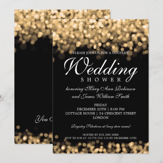 Elegante Koppels Douche Gouden Lichten Kaart (Voorkant / Achterkant)