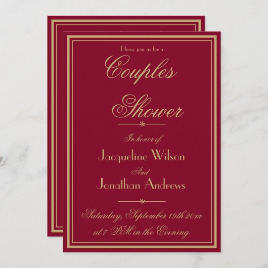 Elegante koppels Douche Naam Email RSVP Bourgondië Kaart (Voorkant / Achterkant)