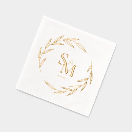 Elegante koppels Monogram Initialen Datum Goud Folie Servetten (Links)