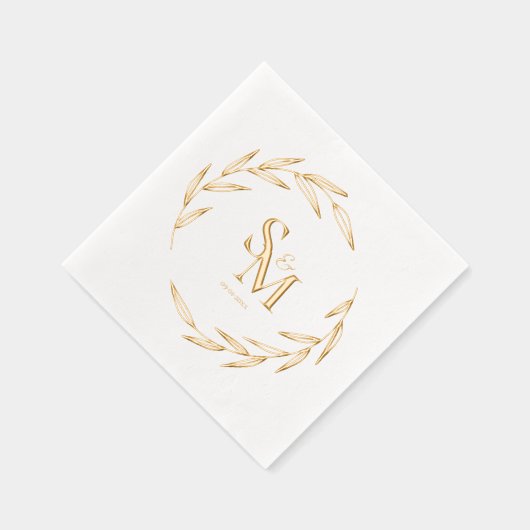 Elegante koppels Monogram Initialen Datum Goud Folie Servetten (Rechts)