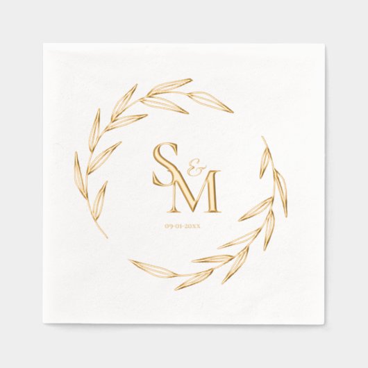 Elegante koppels Monogram Initialen Datum Goud Folie Servetten (Voorkant)