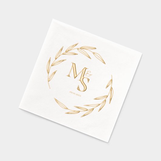 Elegante koppels Monogram Initialen Datum Goud Folie Servetten (Links)