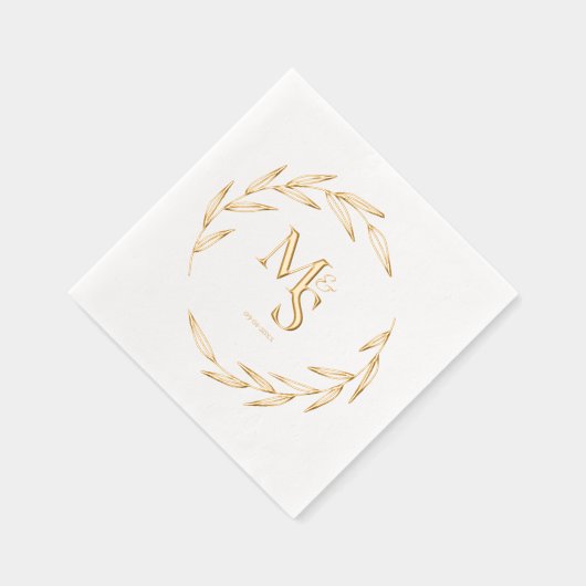 Elegante koppels Monogram Initialen Datum Goud Folie Servetten (Rechts)