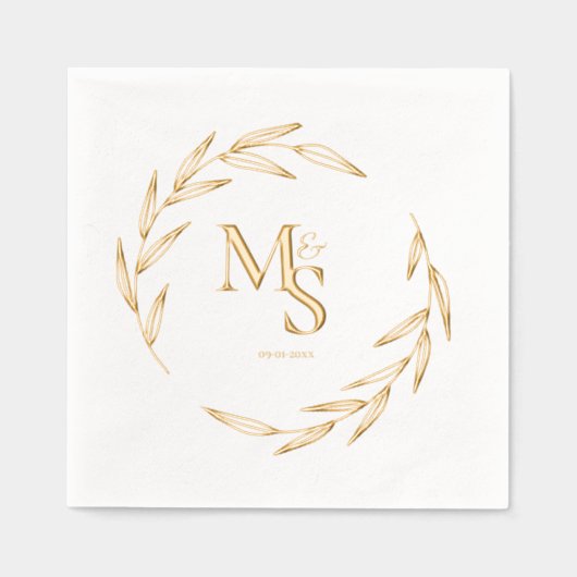 Elegante koppels Monogram Initialen Datum Goud Folie Servetten (Voorkant)