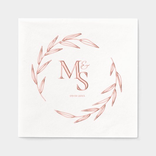Elegante koppels Monogram Initialen Datum Roos Gou Folie Servetten (Voorkant)