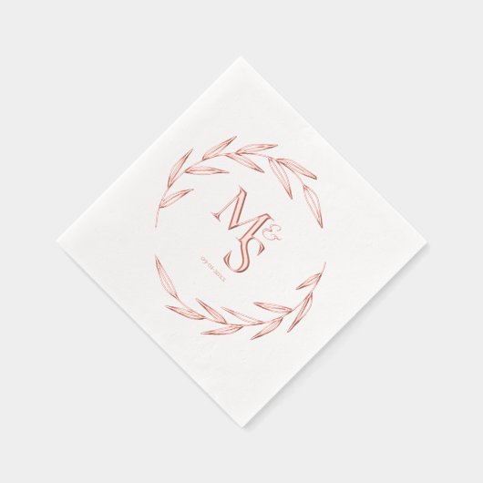 Elegante koppels Monogram Initialen Datum Roos Gou Folie Servetten (Rechts)