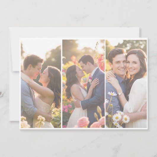 Elegante koppels portret rustieke 4 foto bruiloft kaart (Achterkant)