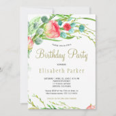 Elegante koraal blauwgroen tuin rozen verjaardagsf kaart (Voorkant)