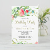 Elegante koraal blauwgroen tuin rozen verjaardagsf kaart (Staand voorkant)