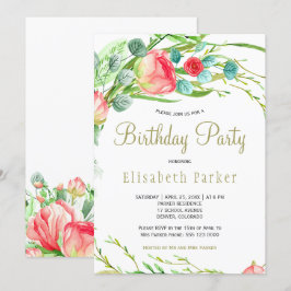 Elegante koraal blauwgroen tuin rozen verjaardagsf kaart