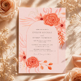 Elegante Koraal Bloem Aardewerk Bruiloft Kaart