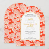 Elegante Koraal Bloemen Bat Mitswa Uitnodiging (Voorkant / Achterkant)