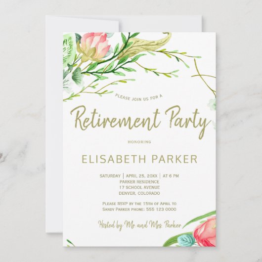 Elegante koraal blos tuin rozen pensioen partij kaart (Voorkant)
