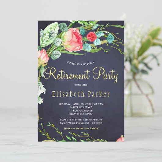 Elegante koraal blos tuin rozen pensioen partij kaart (Staand voorkant)