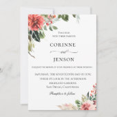 Elegante koraal botanische bruiloft kaart (Voorkant)