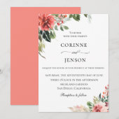 Elegante koraal botanische bruiloft kaart (Voorkant / Achterkant)