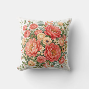 Elegante koraal- en perzikpioen bloemstuk  kussen