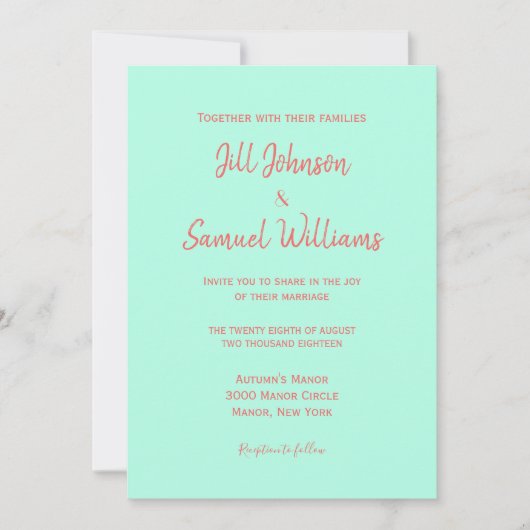 Elegante Koraal en Turquoise Uitnodiging (Voorkant)