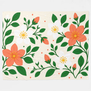 Elegante koraal- en witte bloemen met groen blad fleece deken