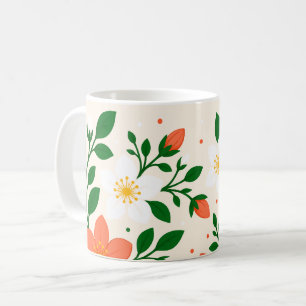 Elegante koraal- en witte bloemen met groen blad koffiemok