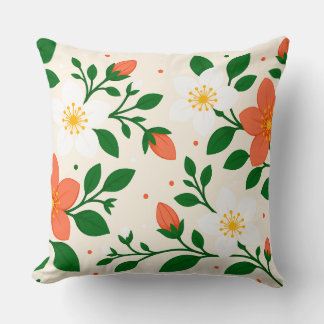 Elegante koraal- en witte bloemen met groen blad kussen