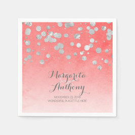 Elegante Koraal en Zilveren bruiloft Servetten