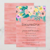 Elegante Koraal Geel Bloemen Waterverf Quinceañera Kaart (Voorkant / Achterkant)