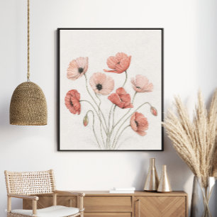 Elegante Koraal Klaprozen Botanische Bloemkunst Poster