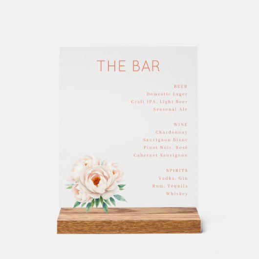Elegante Koraal Minimalistische Barmenu Acryl Bord (Voorkant)