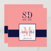 Elegante Koraal Navy Save-the-Date-aankondiging Kaart (Voorkant / Achterkant)