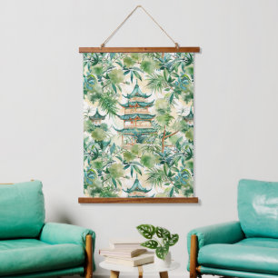 Elegante Koraal Pagode Sage Botanisch Hangend Wandkleed