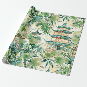 Elegante Koraal Pagode Salie Botanisch Cadeaupapier
