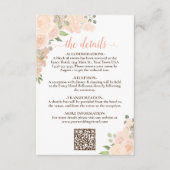 Elegante koraal perzik bloemenbruiloft details QR- Informatiekaartje (Voorkant)
