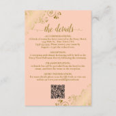 Elegante koraal perzik & gouden bruiloft QR Code D Informatiekaartje (Voorkant)