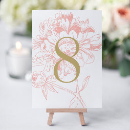 Elegante Koraal Pioen Bloemige Tafel Nummerkaart Kaart