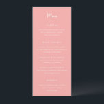 Elegante Koraal Roze Moderne bruiloft Menu<br><div class="desc">Elegante huwelijksmenu's met een eenvoudig ontwerp met script- en serif-lettertypen.</div>