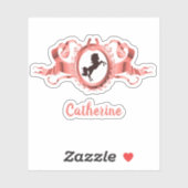 Elegante Koraal Roze Paard Ribbon Crest Naam Sticker (Vel)