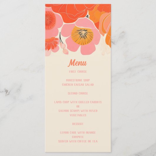 Elegante koraal roze papaver bloem menu (Voorkant)