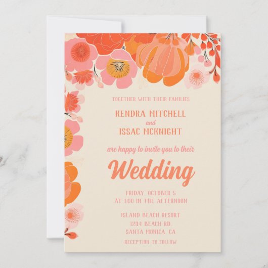 Elegante koraal roze pioen bloem kaart (Voorkant)