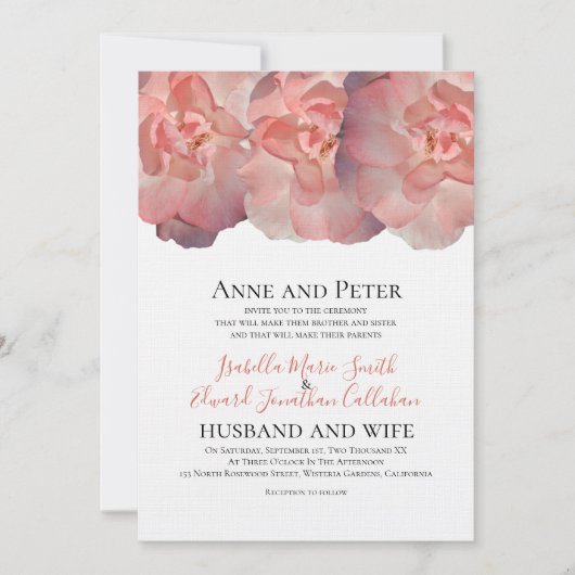 Elegante Koraal Roze Roos Bloemen 2e bruiloft Kaart (Voorkant)