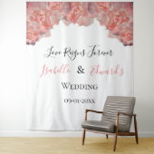 Elegante Koraal Roze Rose Bloemen Lijst bruiloft Wandkleed (In situ)