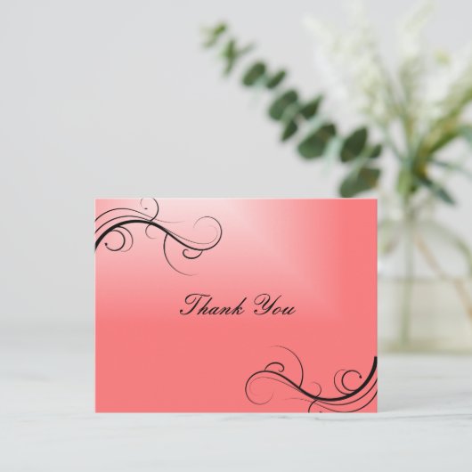 Elegante Koraal Roze & Zwarte Bloei Dank u Briefkaart (Staand voorkant)