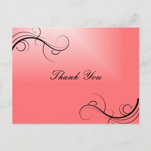 Elegante Koraal Roze & Zwarte Bloei Dank u Briefkaart (Voorkant)