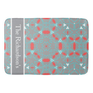 Elegante koraal turquoise grijze geometrische patr badmat
